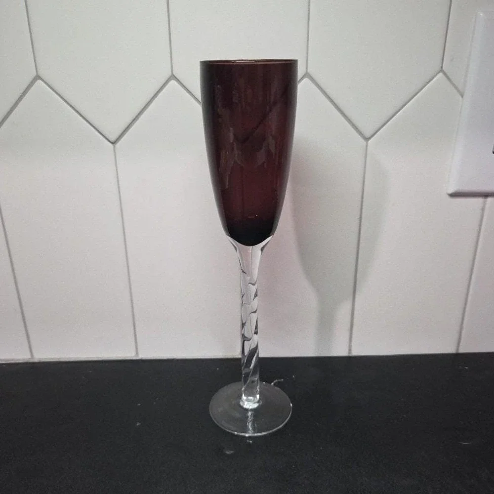 Pier 1 Imports Amethyst‎ Purple Champagne Flute, Vintage Twisted Stem Stemware